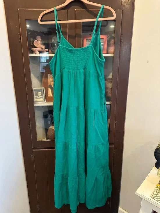 Universal Thread Green Tiered Button Front Summer Dress with Pockets Size XL - Picture 3 of 5